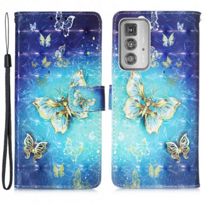 Leren Hoesje Voor Motorola Edge 20 Pro 1001 Vlinders Met Gouden Band