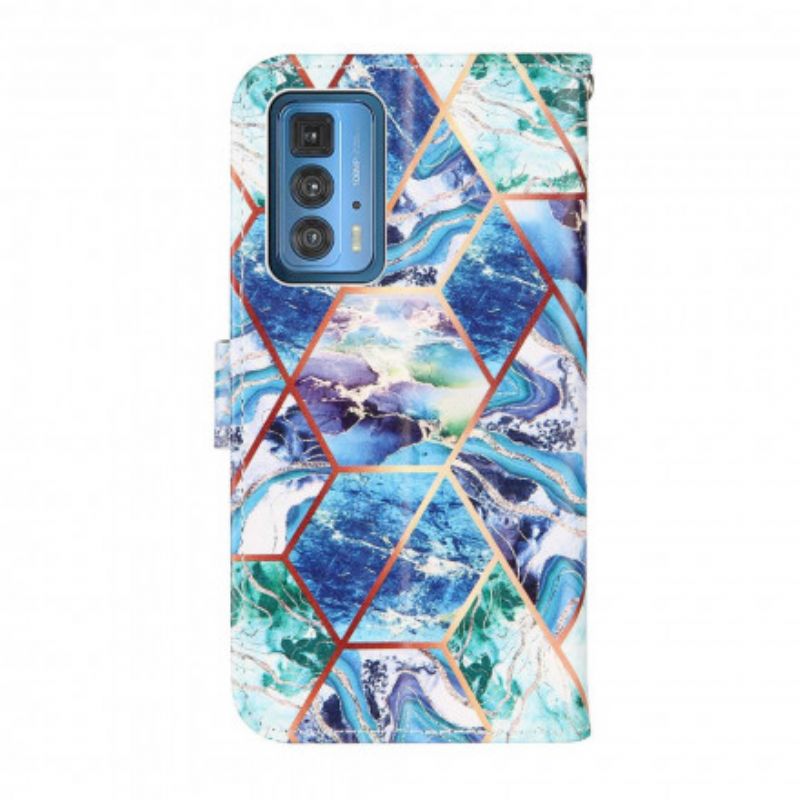 Leren Hoesje Voor Motorola Edge 20 Pro Geometrisch Marmer