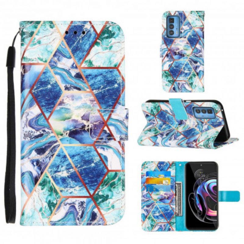 Leren Hoesje Voor Motorola Edge 20 Pro Geometrisch Marmer