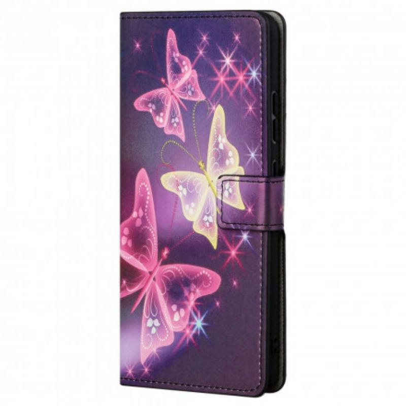 Leren Hoesje Voor Motorola Edge 20 Pro Vlinders En Bloemen