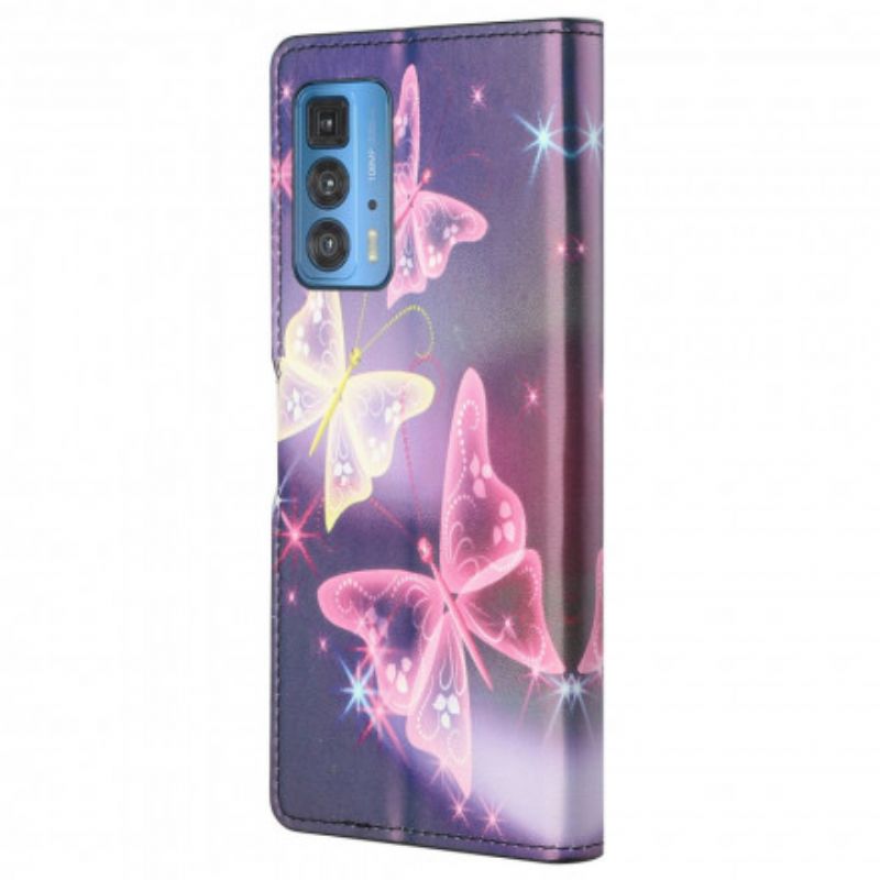 Leren Hoesje Voor Motorola Edge 20 Pro Vlinders En Bloemen