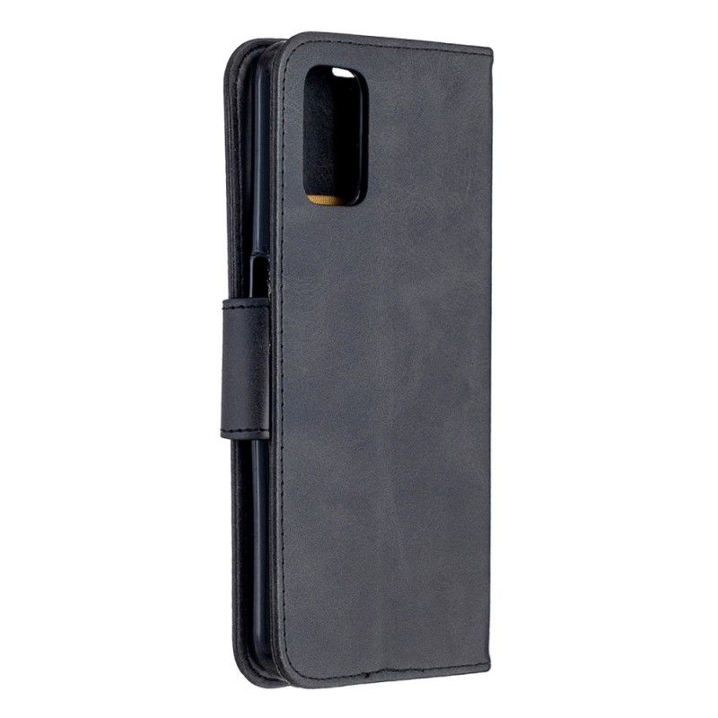 Leren Hoesje voor Oppo A72 Grijs Zwart Gladde Schuine Klep