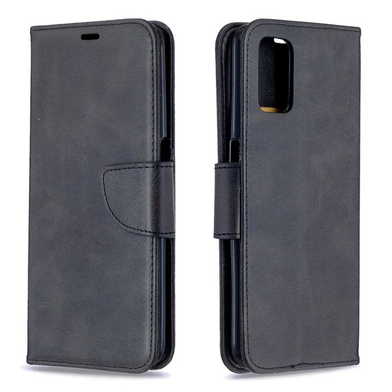 Leren Hoesje voor Oppo A72 Grijs Zwart Gladde Schuine Klep