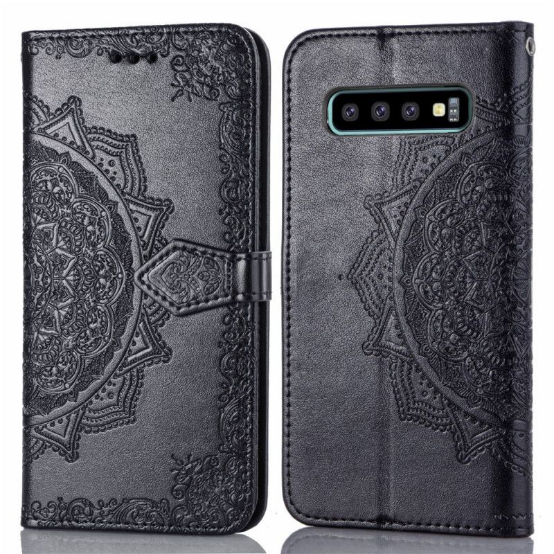 Cover Folio-hoesje Samsung Galaxy S10 Plus Grijs Zwart Telefoonhoesje Mandala Van Middelbare Leeftijd