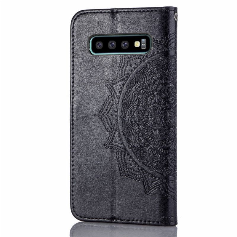 Cover Folio-hoesje Samsung Galaxy S10 Plus Grijs Zwart Telefoonhoesje Mandala Van Middelbare Leeftijd