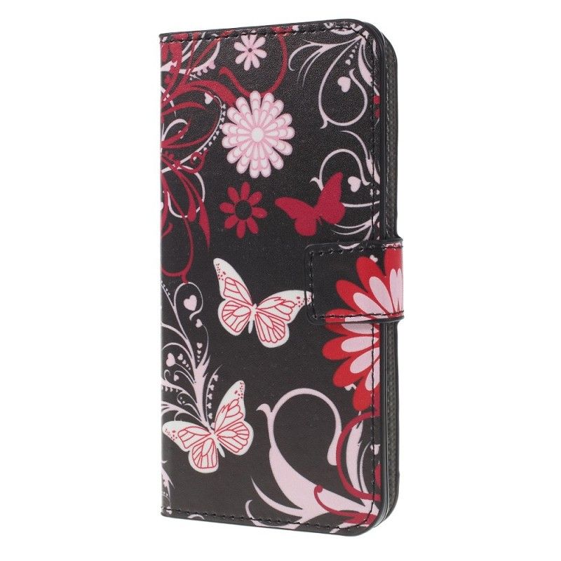 Cover Folio-hoesje Samsung Galaxy S10 Plus Lichtblauw Wit Telefoonhoesje Vlinders En Bloemen