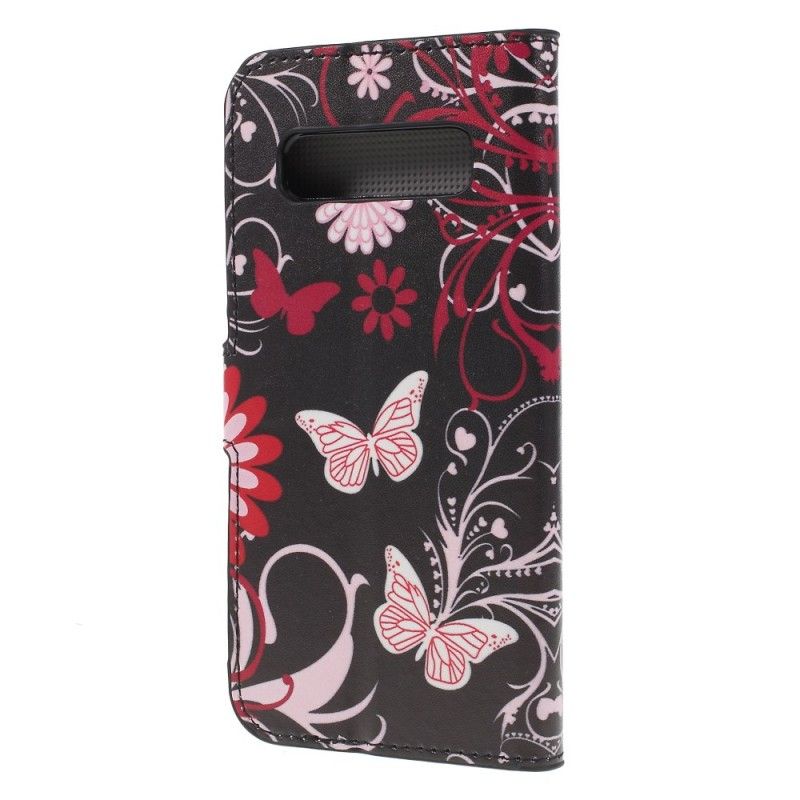 Cover Folio-hoesje Samsung Galaxy S10 Plus Lichtblauw Wit Telefoonhoesje Vlinders En Bloemen