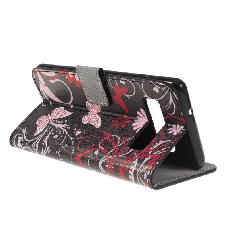 Cover Folio-hoesje Samsung Galaxy S10 Plus Lichtblauw Wit Telefoonhoesje Vlinders En Bloemen