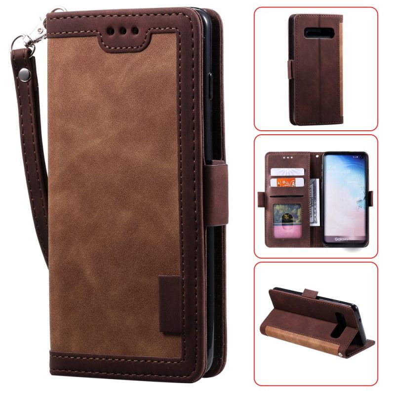 Flip Case Leren Samsung Galaxy S10 Plus Grijs Zwart Tweekleurig Kunstleer Met Versterkte Contouren