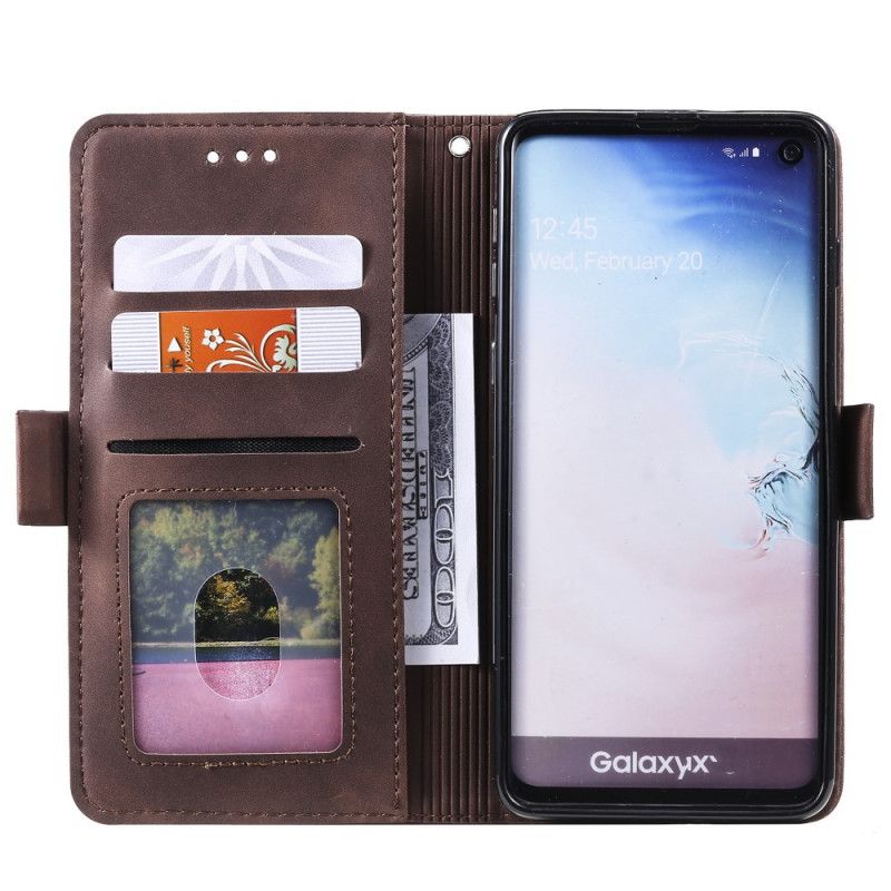 Flip Case Leren Samsung Galaxy S10 Plus Grijs Zwart Tweekleurig Kunstleer Met Versterkte Contouren