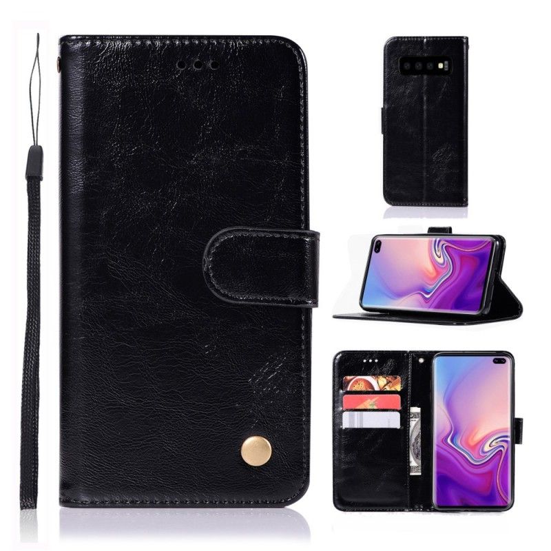 Flip Case Leren Samsung Galaxy S10 Plus Vintage Leereffect Met Riempje