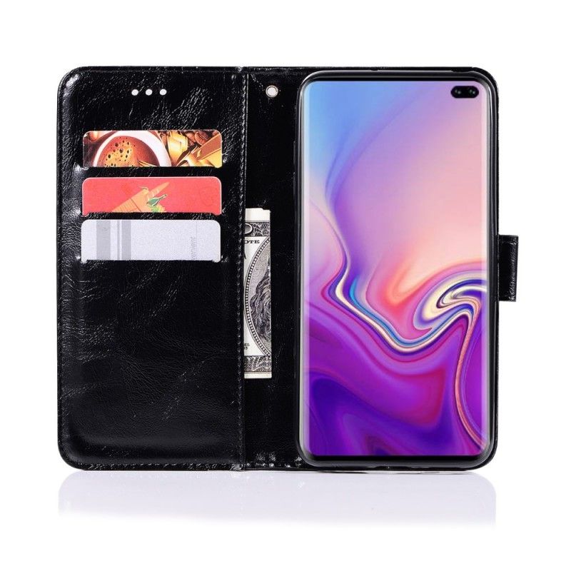 Flip Case Leren Samsung Galaxy S10 Plus Vintage Leereffect Met Riempje