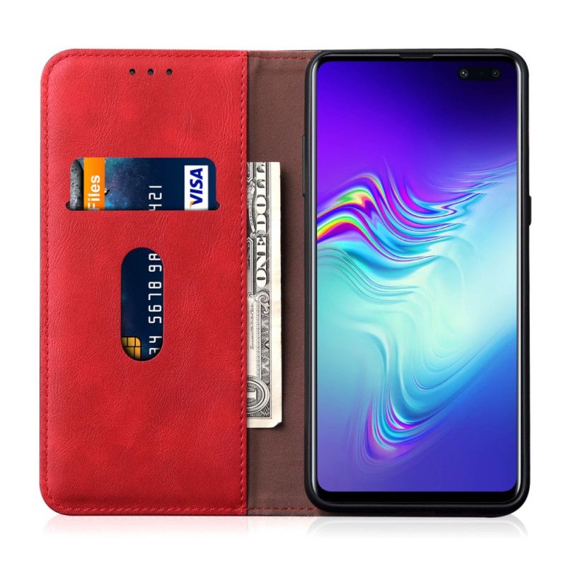 Folio-hoesje Samsung Galaxy S10 Plus Bruin Rood Gestikt Leereffect