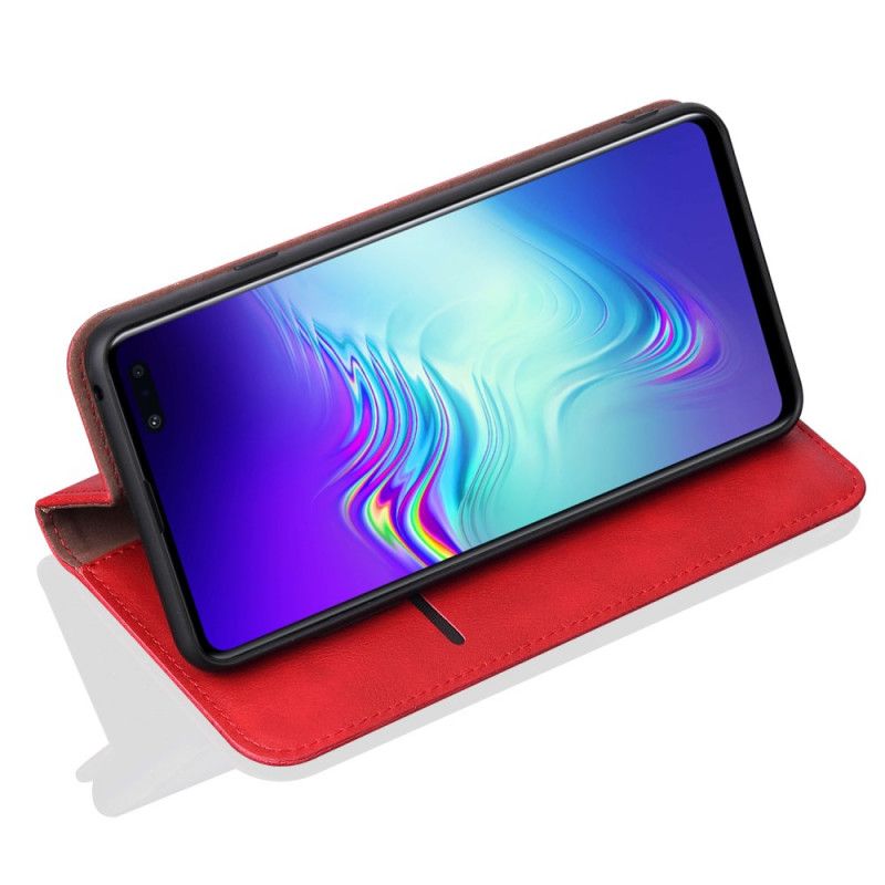 Folio-hoesje Samsung Galaxy S10 Plus Bruin Rood Gestikt Leereffect