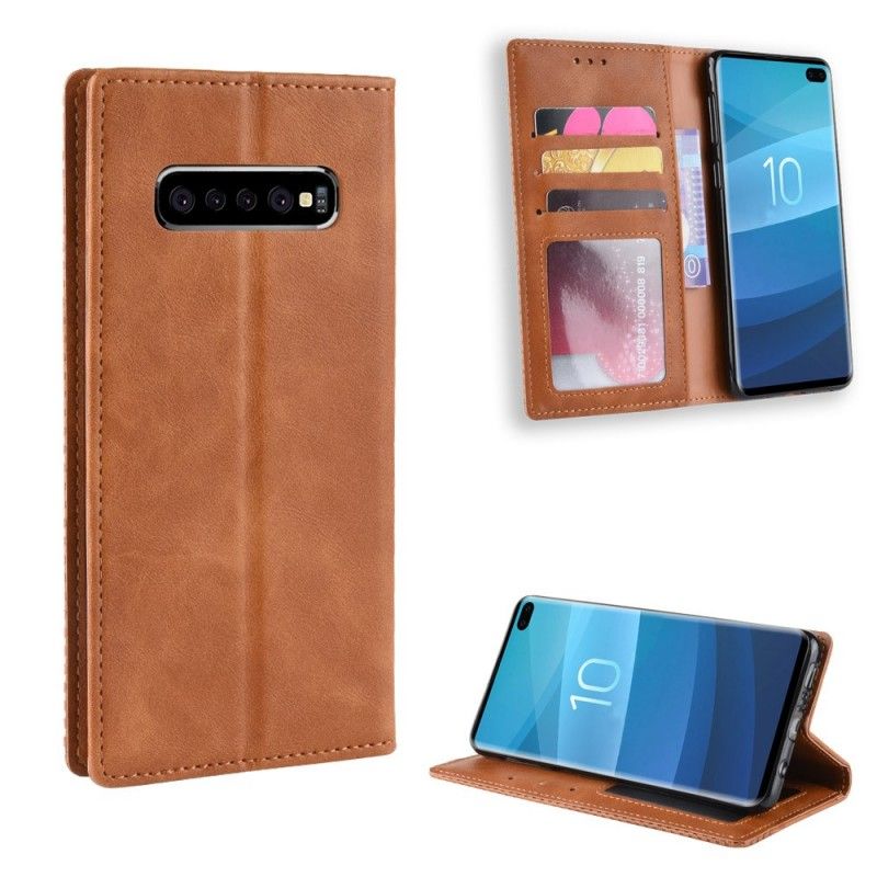 Folio-hoesje voor Samsung Galaxy S10 Plus Rood Zwart Gestileerd Vintage Leereffect