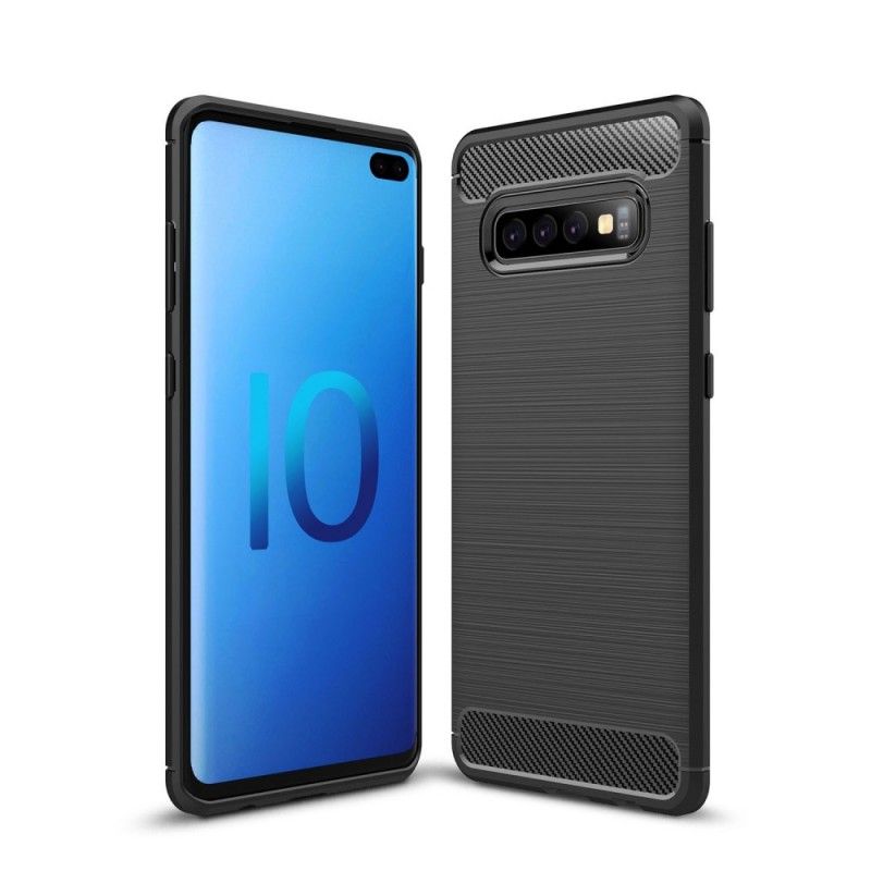 Hoesje Samsung Galaxy S10 Plus Rood Zwart Geborsteld Koolstofvezel