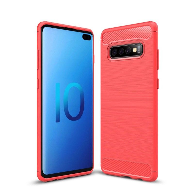 Hoesje Samsung Galaxy S10 Plus Rood Zwart Geborsteld Koolstofvezel