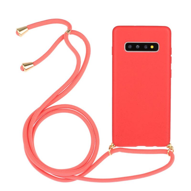 Hoesje Samsung Galaxy S10 Plus Rood Zwart Siliconen Met Gekleurd Koord