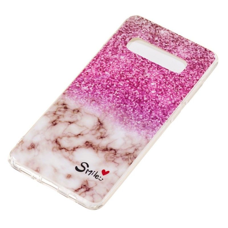 Hoesje Samsung Galaxy S10 Plus Telefoonhoesje Marmeren Glitter En Glimlach