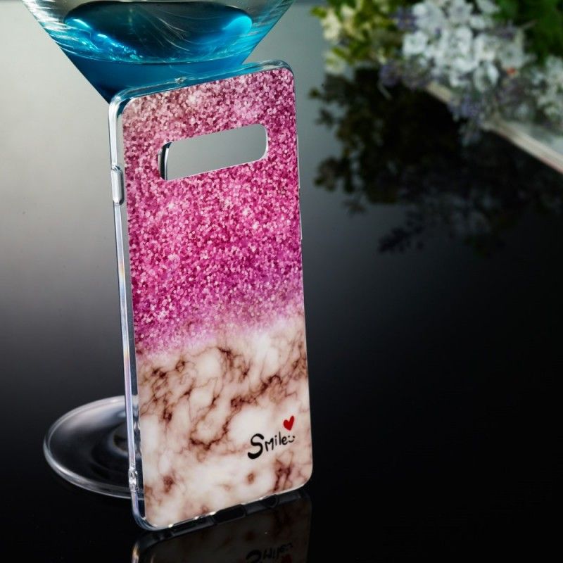 Hoesje Samsung Galaxy S10 Plus Telefoonhoesje Marmeren Glitter En Glimlach