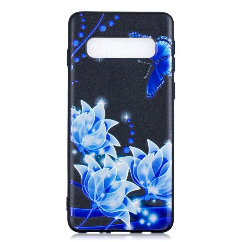 Hoesje Samsung Galaxy S10 Plus Vlinder En Blauwe Bloemen