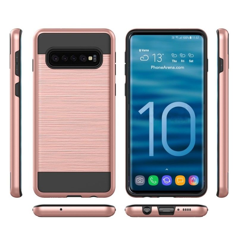 Hoesje Samsung Galaxy S10 Plus Wit Zwart Geborsteld Koolstofvezel