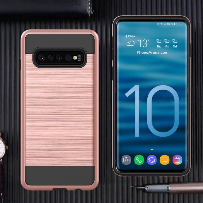 Hoesje Samsung Galaxy S10 Plus Wit Zwart Geborsteld Koolstofvezel