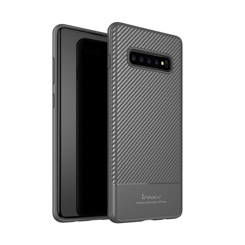 Hoesje voor Samsung Galaxy S10 Plus Grijs Zwart Ipaky Koolstofvezel