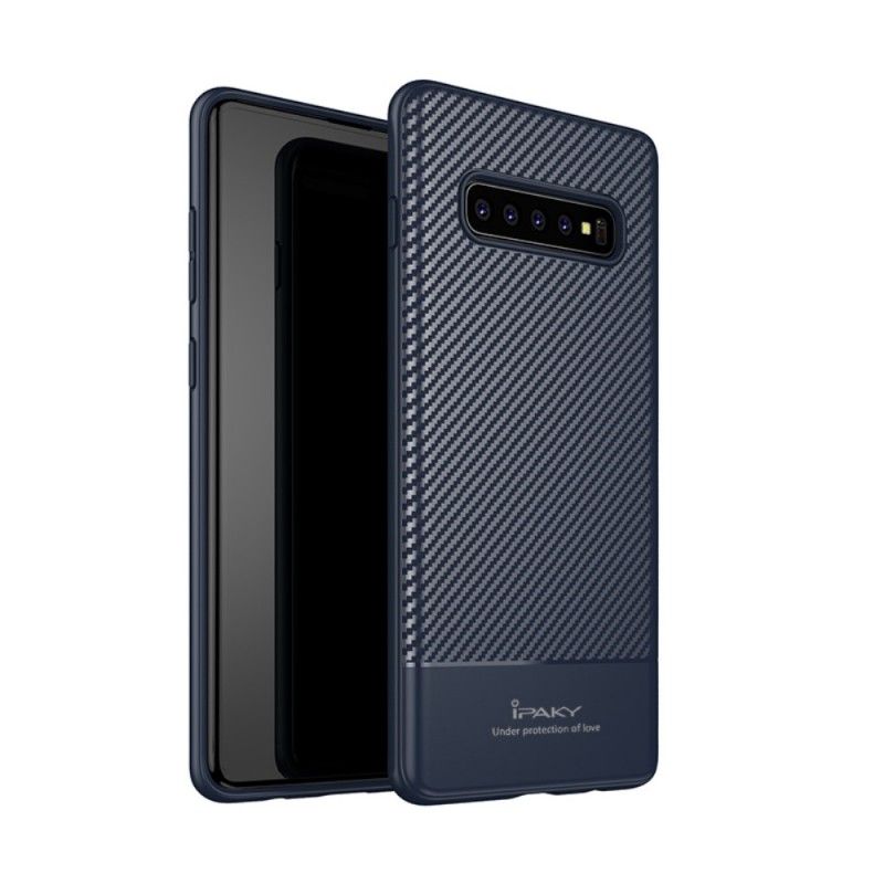 Hoesje voor Samsung Galaxy S10 Plus Grijs Zwart Ipaky Koolstofvezel