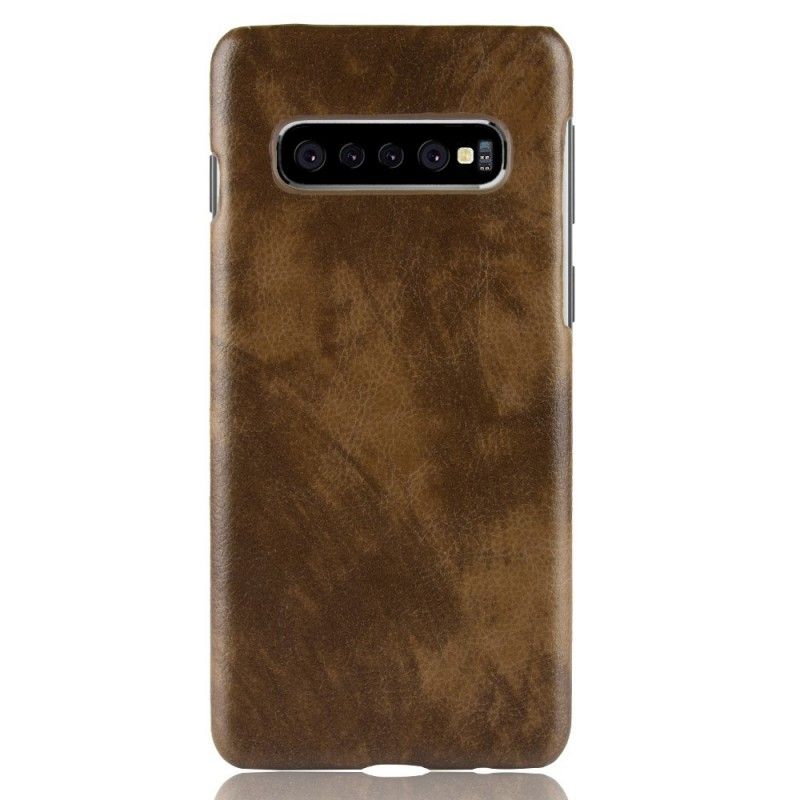 Hoesje voor Samsung Galaxy S10 Plus Grijs Zwart Lychee Leereffect