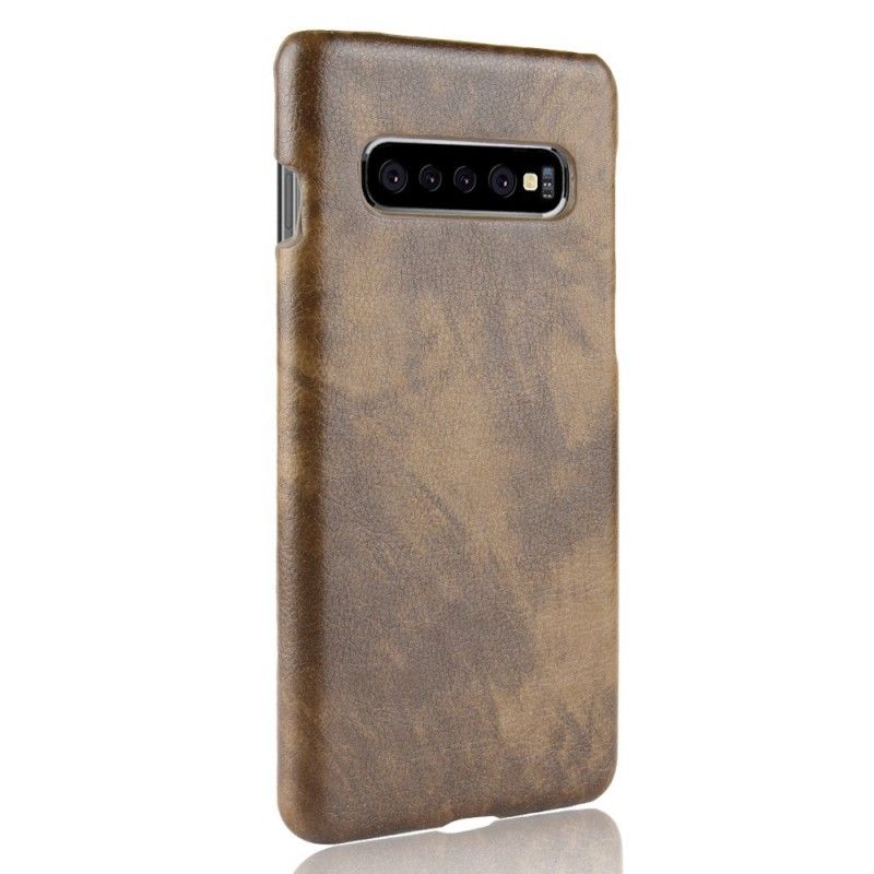 Hoesje voor Samsung Galaxy S10 Plus Grijs Zwart Lychee Leereffect