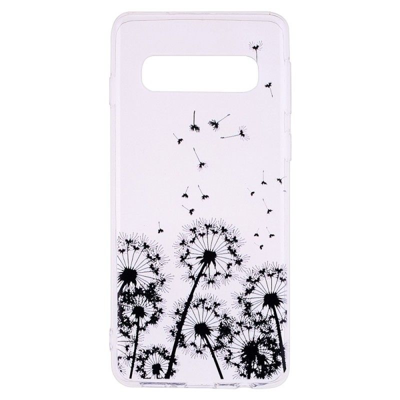 Hoesje voor Samsung Galaxy S10 Plus Transparant Zwarte Paardebloemen