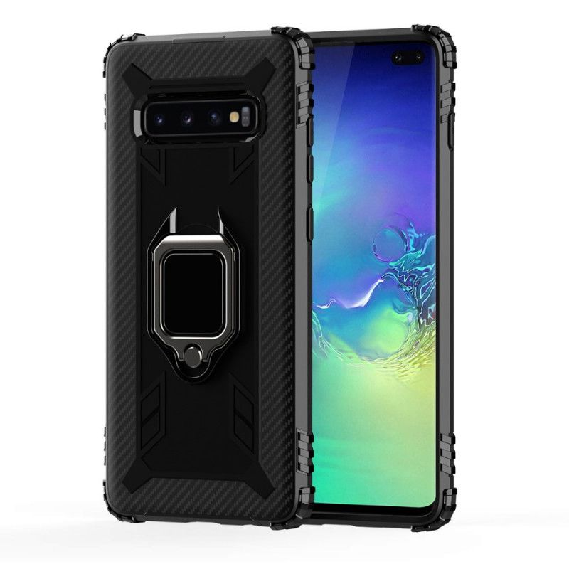 Hoesje voor Samsung Galaxy S10 Plus Zwart Ring En Koolstofvezel