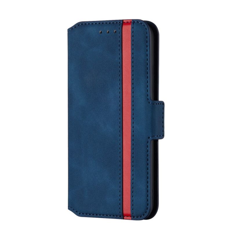 Leren Hoesje Samsung Galaxy S10 Plus Donkerblauw Rood Tweekleurige Verticale Lijn