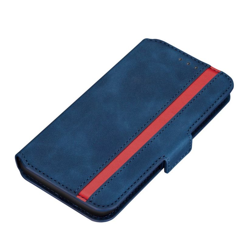 Leren Hoesje Samsung Galaxy S10 Plus Donkerblauw Rood Tweekleurige Verticale Lijn