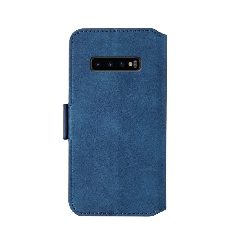 Leren Hoesje Samsung Galaxy S10 Plus Donkerblauw Rood Tweekleurige Verticale Lijn