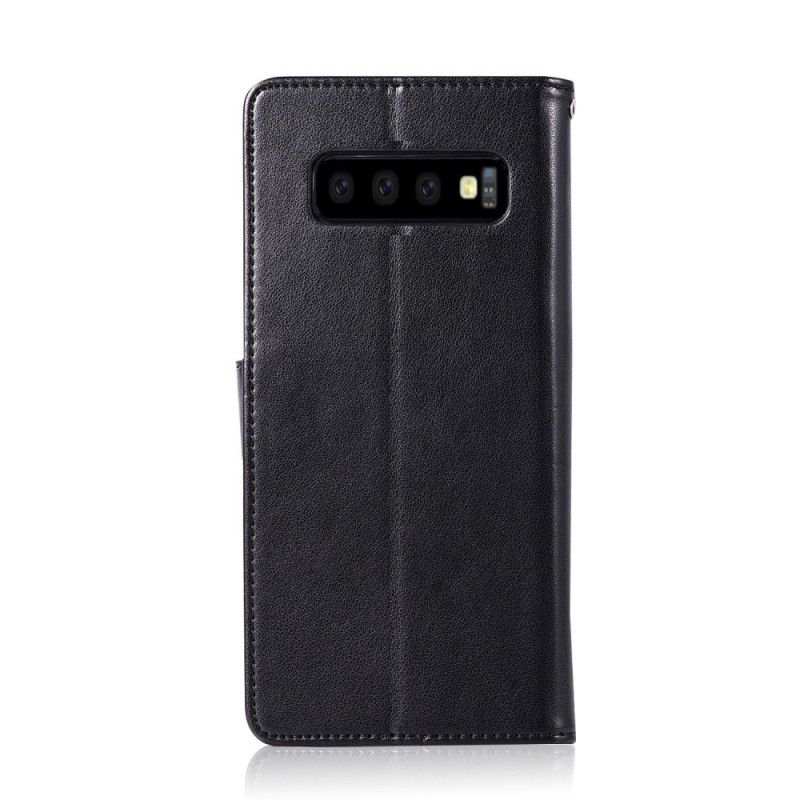 Leren Hoesje Samsung Galaxy S10 Plus Lichtblauw Grijs Telefoonhoesje Uil Dromenvanger Met Leereffect