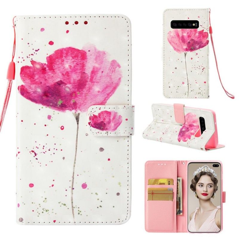 Leren Hoesje Samsung Galaxy S10 Plus Telefoonhoesje Aquarel Klaproos