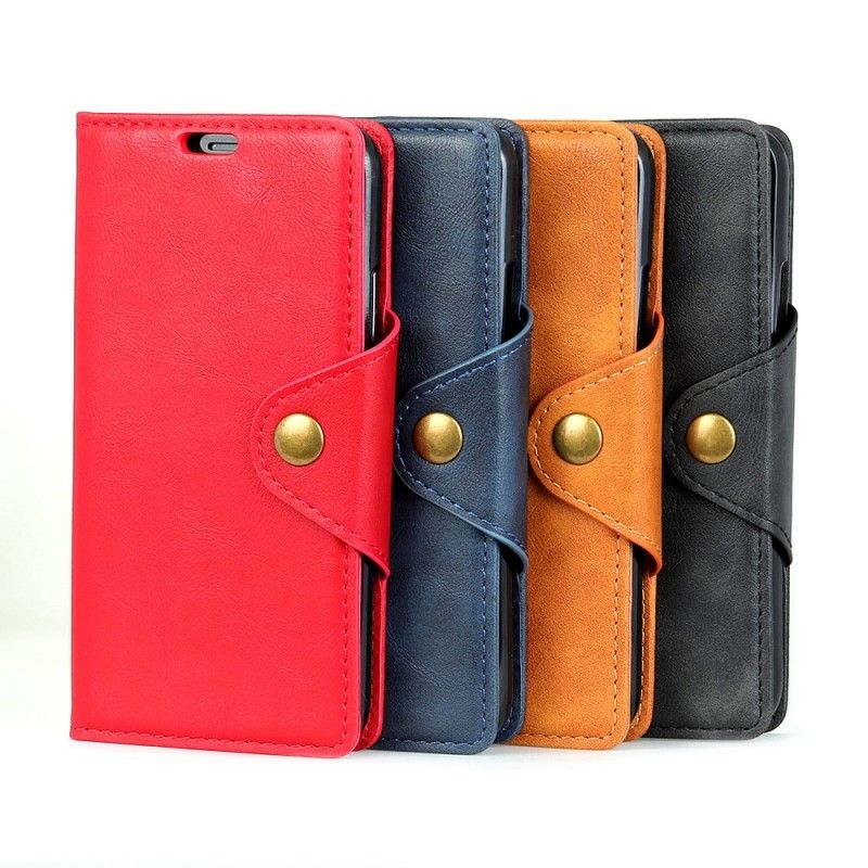 Leren Hoesje voor Samsung Galaxy S10 Plus Rood Zwart Knoop Imitatieleer