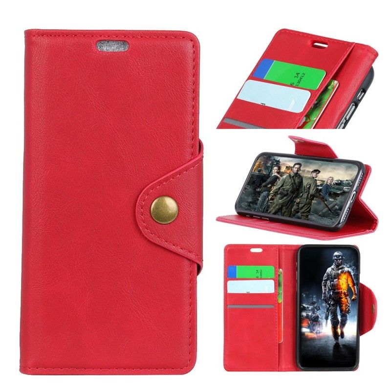 Leren Hoesje voor Samsung Galaxy S10 Plus Rood Zwart Knoop Imitatieleer