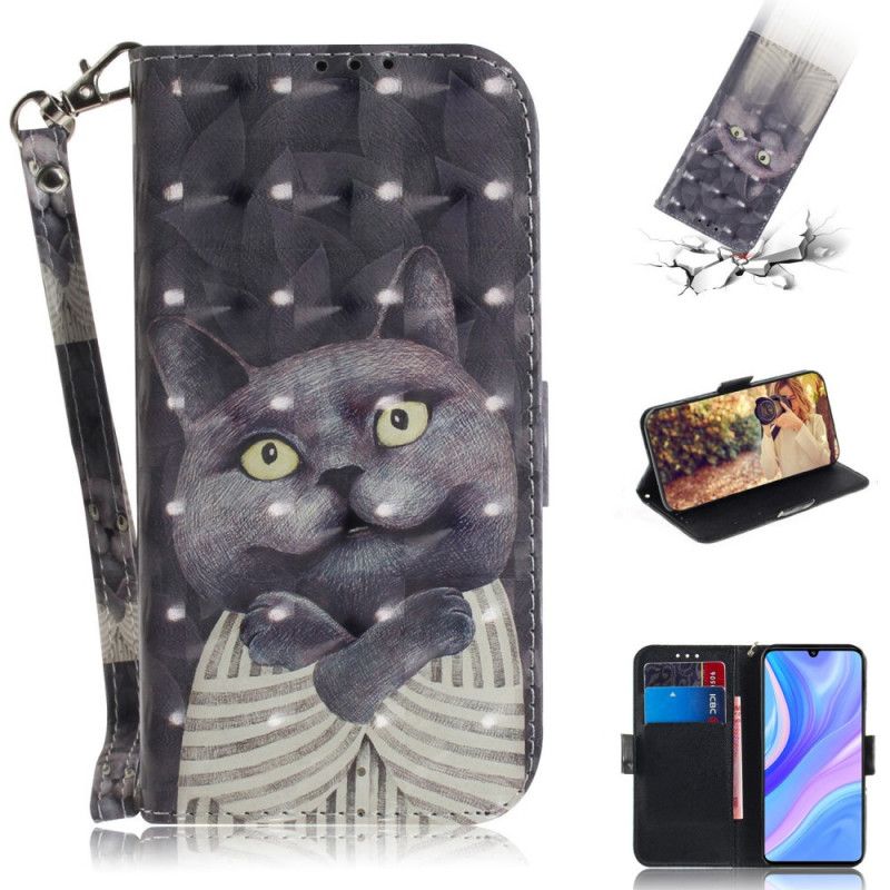 Cover Folio-hoesje Huawei P Smart S Telefoonhoesje Grijze Kat Met String