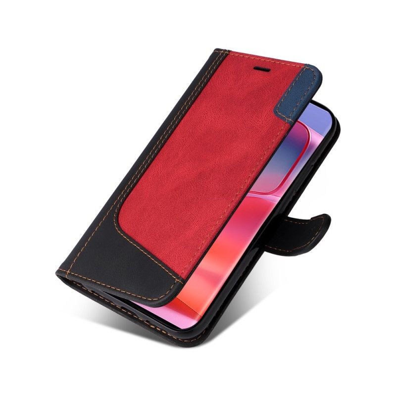 Flip Case Leren Motorola Edge 50 Pro Driekleur Met Riem