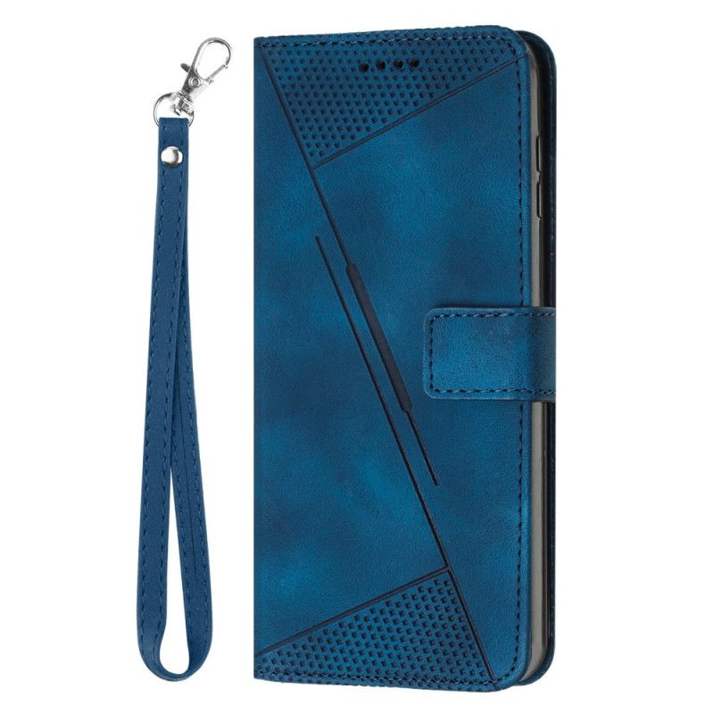 Leren Hoesje Motorola Edge 50 Pro Driehoekjespatroon Met Bandjes