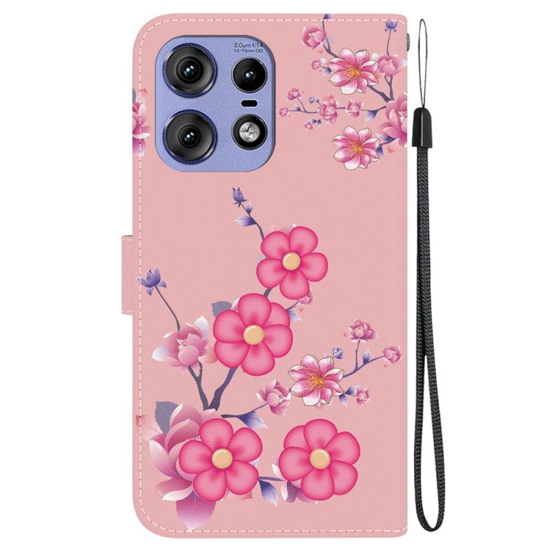 Leren Hoesje Motorola Edge 50 Pro Sakura Met Riem