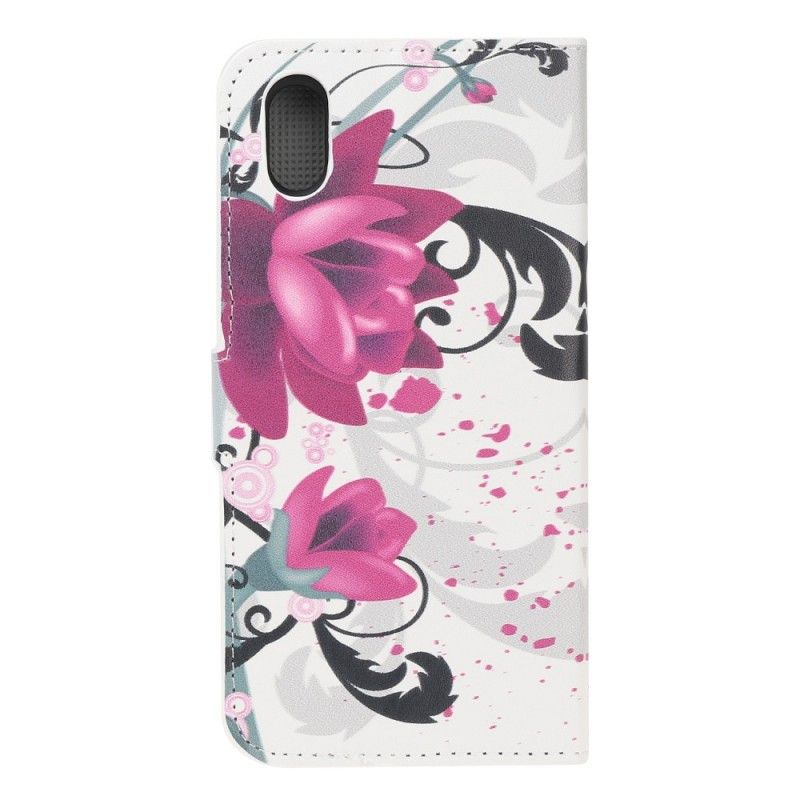 Bescherming Hoesje Huawei Y5 2019 Roze Magenta Tropische Bloemen