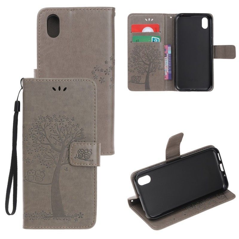 Cover Folio-hoesje Huawei Y5 2019 Grijs Zwart Telefoonhoesje Boomuilen Met String