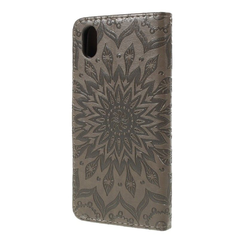 Flip Case Leren Huawei Y5 2019 Cyaan Grijs Zonnebloem