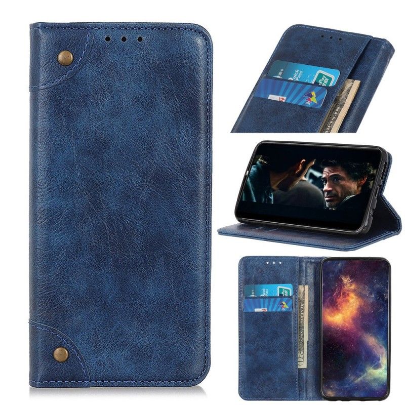 Flip Case Leren Huawei Y5 2019 Donkerblauw Antiek Leereffect