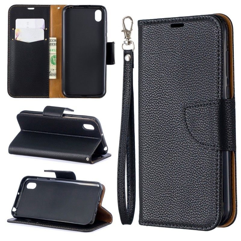 Flip Case Leren Huawei Y5 2019 Grijs Zwart Lychee Schuine Flap