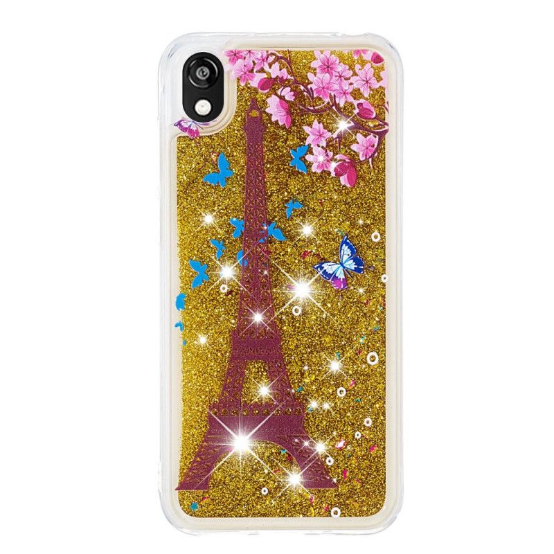 Hoesje Huawei Y5 2019 Bloem Eiffeltoren Glitter